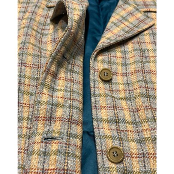 12-34 FACONNABLE Men's Wool Sport Coat Plaid Yellow/Blue/Red Large - Picture 5 of 8